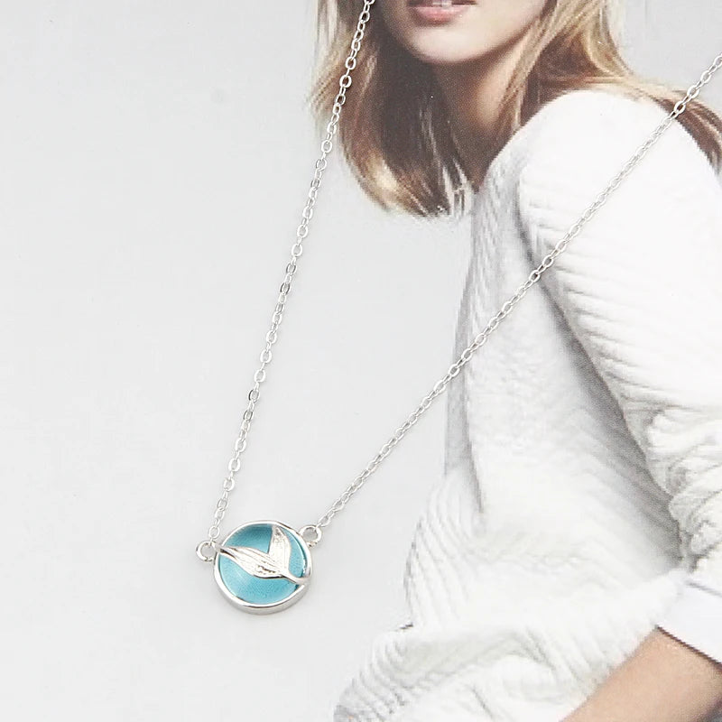 Dolphin Pendant Bead Stone Silver Chain Necklace for Women