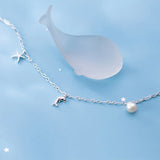 Starfish Dolphin 925 Anklet Women Silver Bracelet Pearl Jewelry