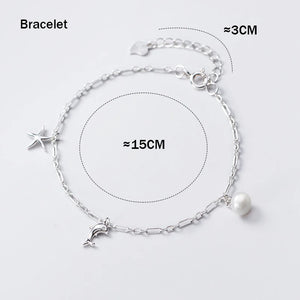 Starfish Dolphin 925 Anklet Women Silver Bracelet Pearl Jewelry