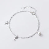 Starfish Dolphin 925 Anklet Women Silver Bracelet Pearl Jewelry