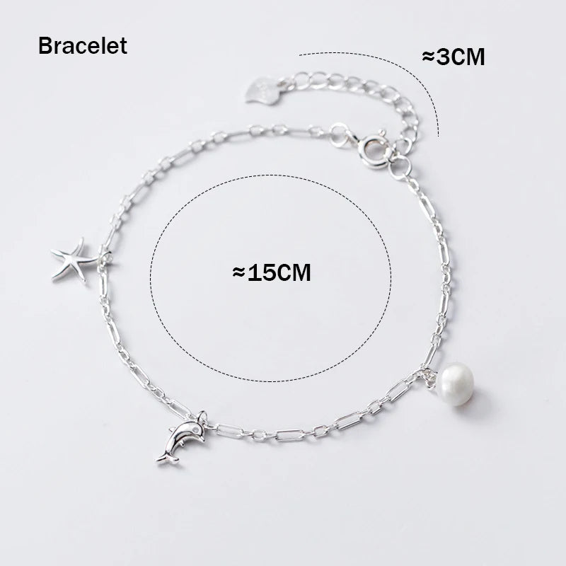 Starfish Dolphin 925 Anklet Women Silver Bracelet Pearl Jewelry
