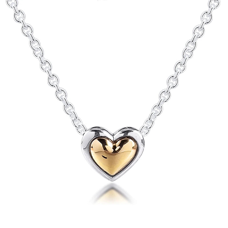 Golden Heart Necklace & Pendant, Sterling Silver Chain, Charms Jewelry