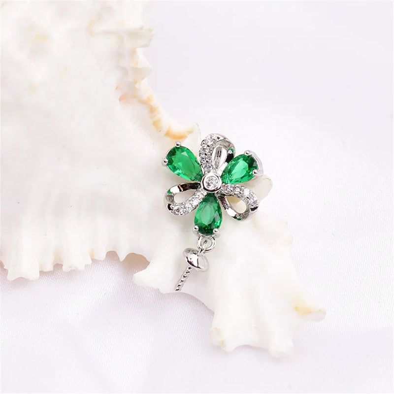 Green Zirconium Flower Pendant Necklace, DIY Accessories