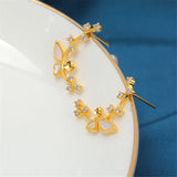 14K Butterfly Zircon Pearl Stud Earrings S925 Silver DIY Women