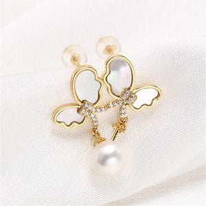 14K Gold Zircon Pearl Earrings S925 Silver Needle DIY Accessory