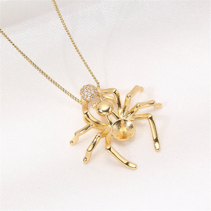 14k Coated Spider Pearl Necklace Pendant DIY Accessories for Women