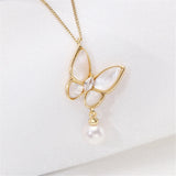 14k Coated Butterfly Mother-of-pearl Necklace Pendant DIY Accessories