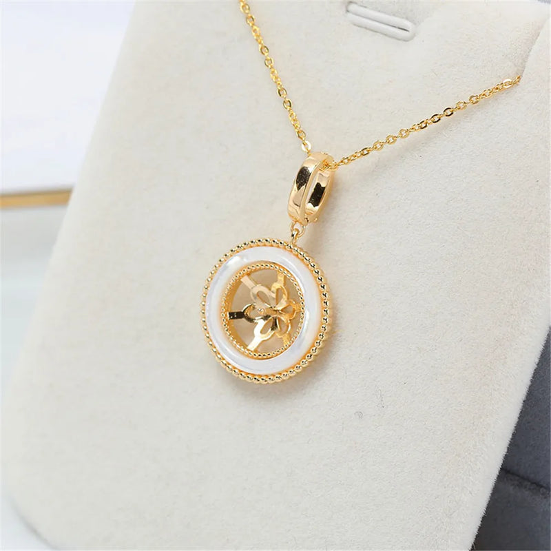 14k Circle Shell Pearl Necklace Pendant DIY Accessory