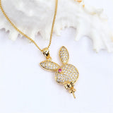 14k Rabbit Inlay Zircon Pearl Necklace Pendant DIY Accessories