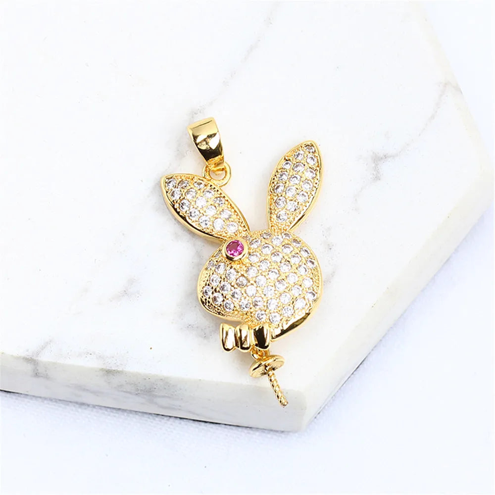 14k Rabbit Inlay Zircon Pearl Necklace Pendant DIY Accessories