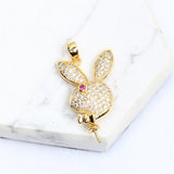 14k Rabbit Inlay Zircon Pearl Necklace Pendant DIY Accessories