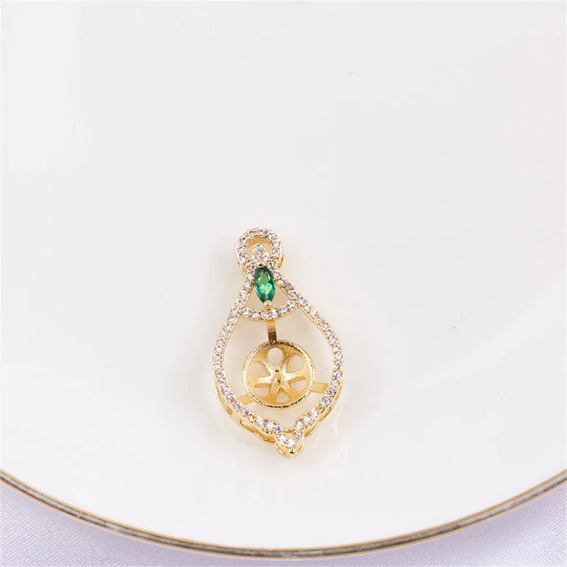 14k Green Zircon Pearl Necklace Pendant DIY Women