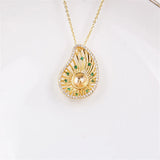 14k Green Zircon Pearl Necklace Pendant DIY Accessories Women