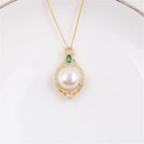 14k Green Zircon Pearl Necklace Pendant DIY Women