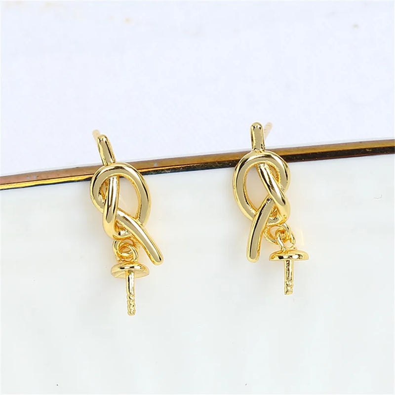 14k Gold Rope Knot Pearl Stud Earrings DIY Kit for Women