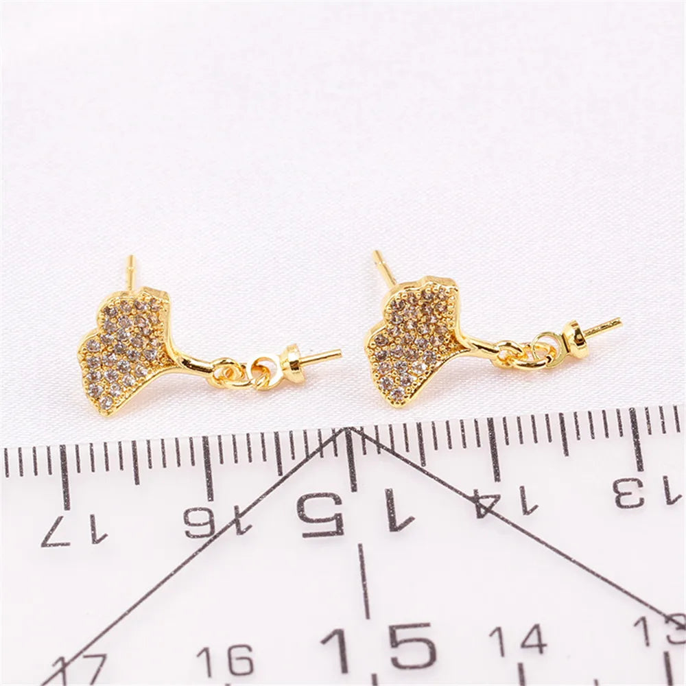Gold Plated Ginkgo Leaf Earrings with Zircon Pearl