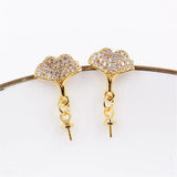 Gold Plated Ginkgo Leaf Earrings with Zircon Pearl
