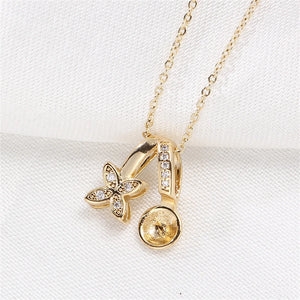 14k Gold Plated Zircon & Pearl Pendant Necklace for Women