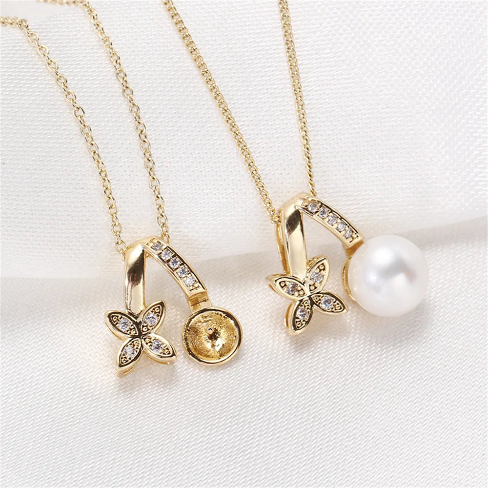 14k Gold Plated Zircon & Pearl Pendant Necklace for Women
