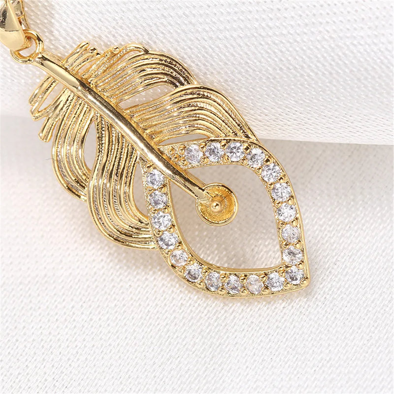 14k Plated Pearl Leaf Pendant Necklace with Zircon Inlay