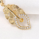 14k Plated Pearl Leaf Pendant Necklace with Zircon Inlay