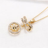 14k Plated Bow Zircon Pearl Pendant Necklace DIY Accessories