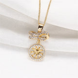 14k Plated Bow Zircon Pearl Pendant Necklace DIY Accessories