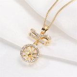 14k Plated Bow Zircon Pearl Pendant Necklace DIY Accessories