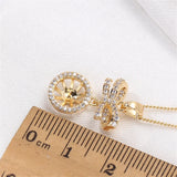 14k Plated Bow Zircon Pearl Pendant Necklace DIY Accessories