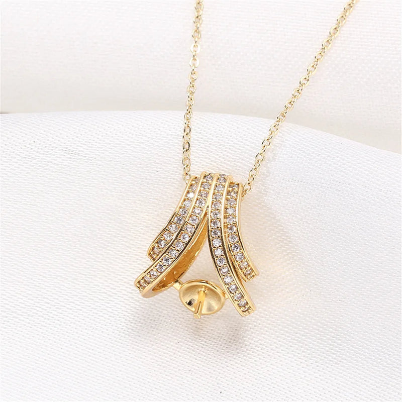 14k Plated Floral Zircon Pearl Necklace DIY Accessories