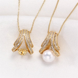 14k Plated Floral Zircon Pearl Necklace DIY Accessories