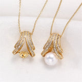 14k Plated Floral Zircon Pearl Necklace DIY Accessories
