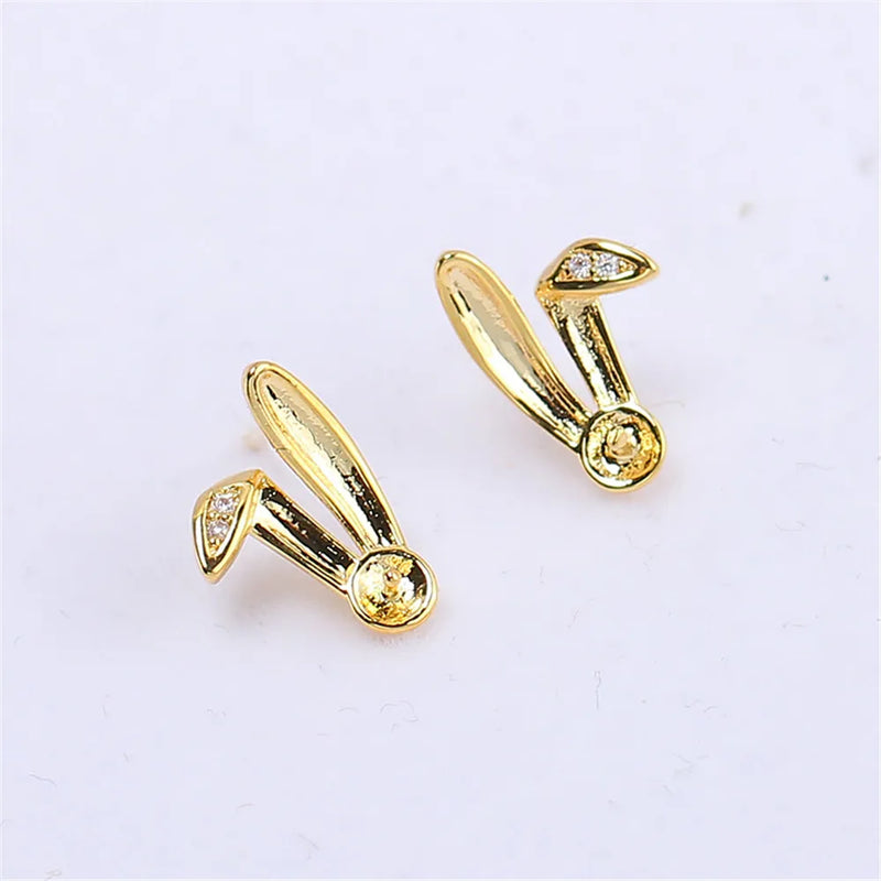14k Plated Rabbit Ears Pearl Earrings, Silver Needle DIY Accessories