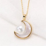 14k Plating Color-preserving Moon Shell Pearl Necklace Pendant
