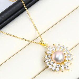 14k Wrapped Zircon Pearl Necklace Pendant DIY Gift Set