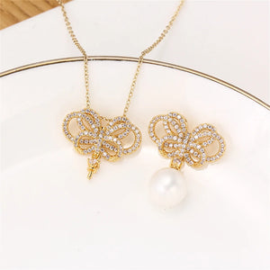 14k Gold-coated Bow Zircon Pearl Pendant DIY Accessories