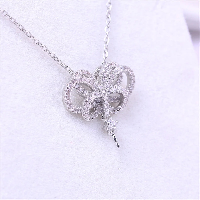 14k Gold-coated Bow Zircon Pearl Pendant DIY Accessories