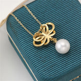 14k Gold-coated Bow Zircon Pearl Pendant DIY Accessories