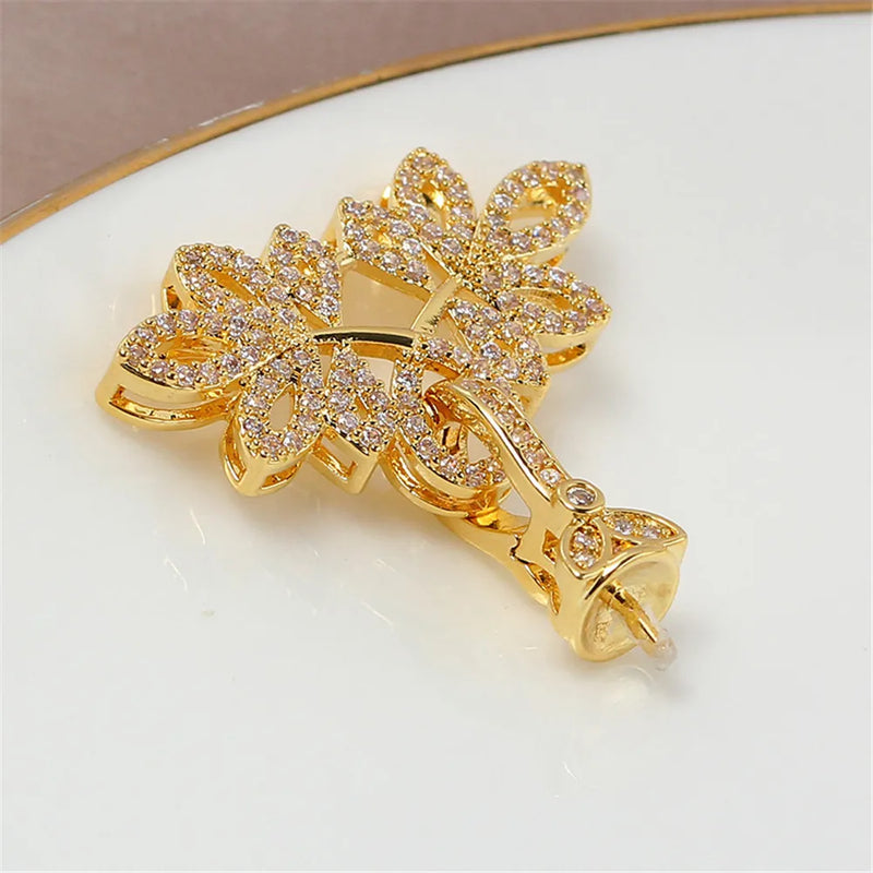 14K Copper Zircon Leaf Pearl Pendant for Women