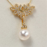 14K Copper Zircon Leaf Pearl Pendant for Women