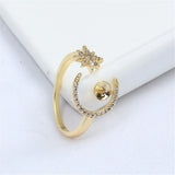 14k Star Moon Ring Zircon Pearl Bracket, Adjustable DIY Accessories