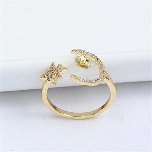 14k Star Moon Ring Zircon Pearl Bracket, Adjustable DIY Accessories