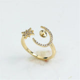14k Star Moon Ring Zircon Pearl Bracket, Adjustable DIY Accessories