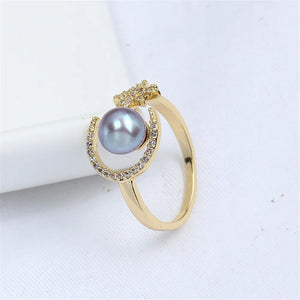 14k Star Moon Ring Zircon Pearl Bracket, Adjustable DIY Accessories
