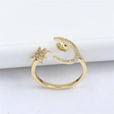 14k Star Moon Ring Zircon Pearl Bracket, Adjustable DIY Accessories