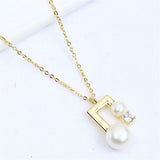 14k Zircon Double Pearl Necklace Pendant DIY Accessory