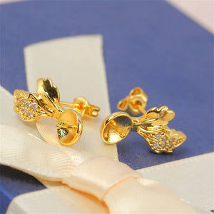 14k Leaf Zircon Pearl Earrings S925 Silver Needle Holder DIY Accessories