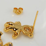 14k Little Bear Zircon Pearl Earrings S925 Silver Needle Earrings