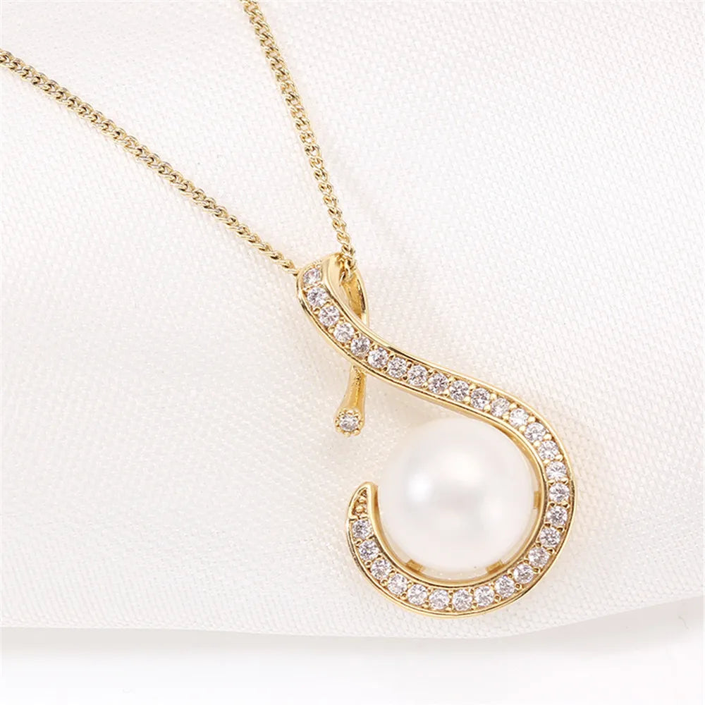 14k Plated Geometric Zircon Pearl Pendant DIY Accessories