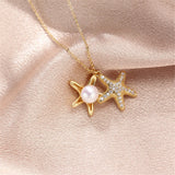14k Plated Sea Star Pearl Zircon Necklace Pendant DIY